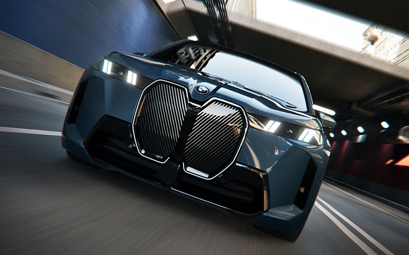 Close up of the BMW iX grille driving. | BMW of Portland in Portland OR