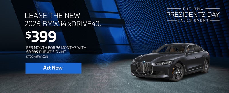 2026 BMW i4 xDrive40 Lease for $399 per month for 36 months.