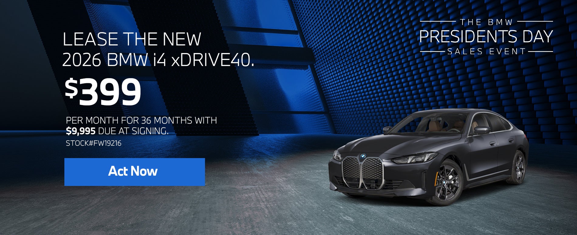 2026 BMW i4 xDrive40 Lease for $399 per month for 36 months.