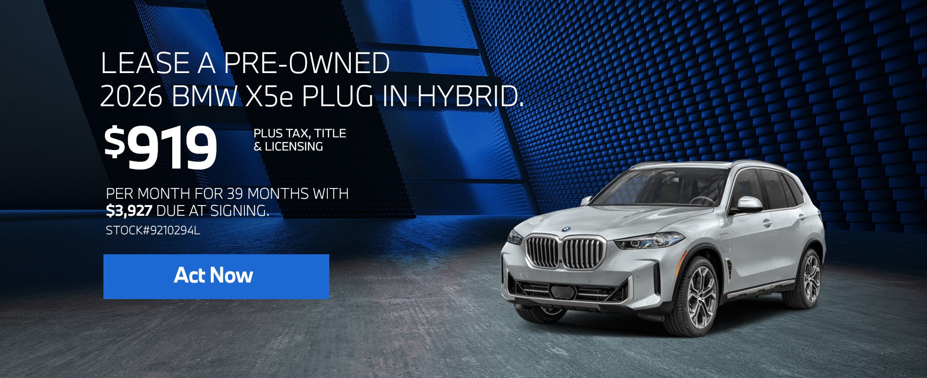 2026 BMW X5 xDrive50e Lease from $919/mo, $3,927 due at sign
